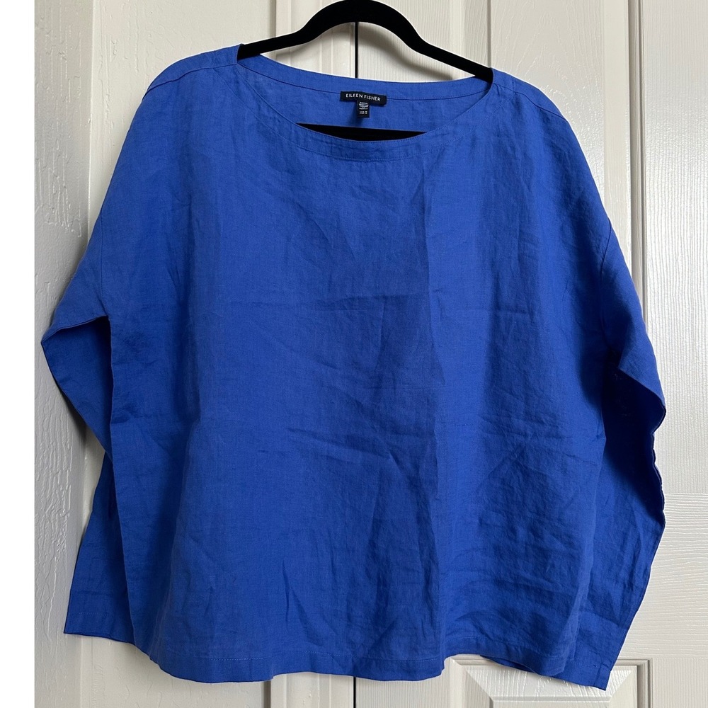 Eileen Fisher Bold Cobalt Blue Linen Boxy Top
